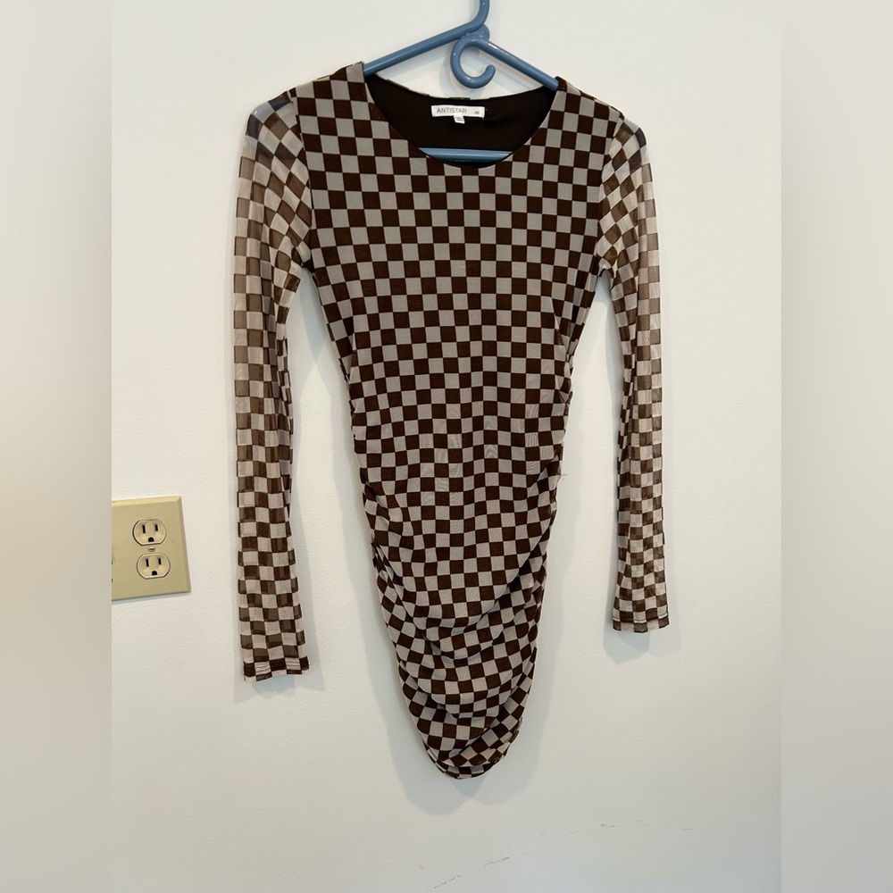 Antistar Sexy Checkered Long Sleeve Dress